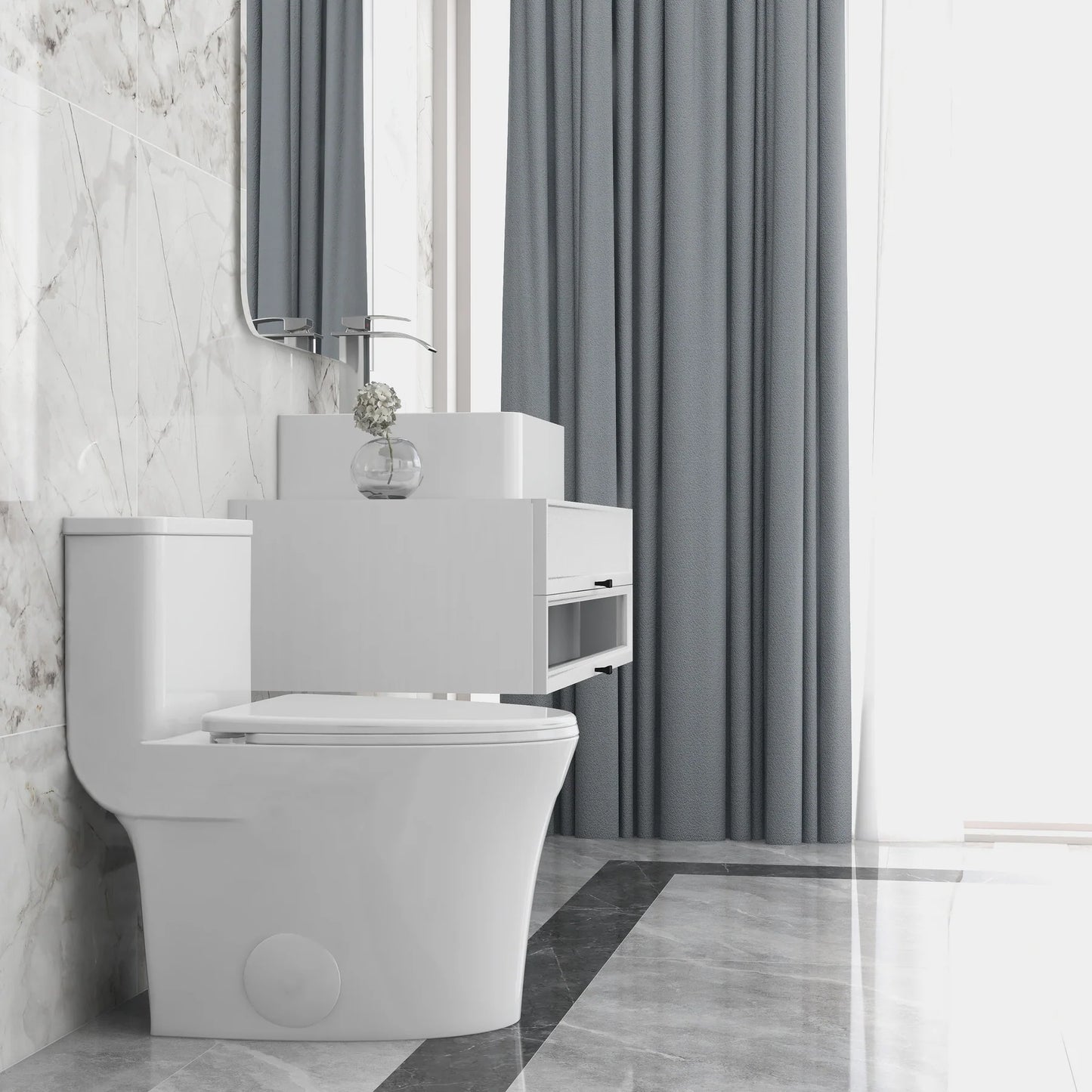 Modern Minimalist One-Piece Toilet – Dual Flush, Soft-Close Seat, Sleek Bathroom Design