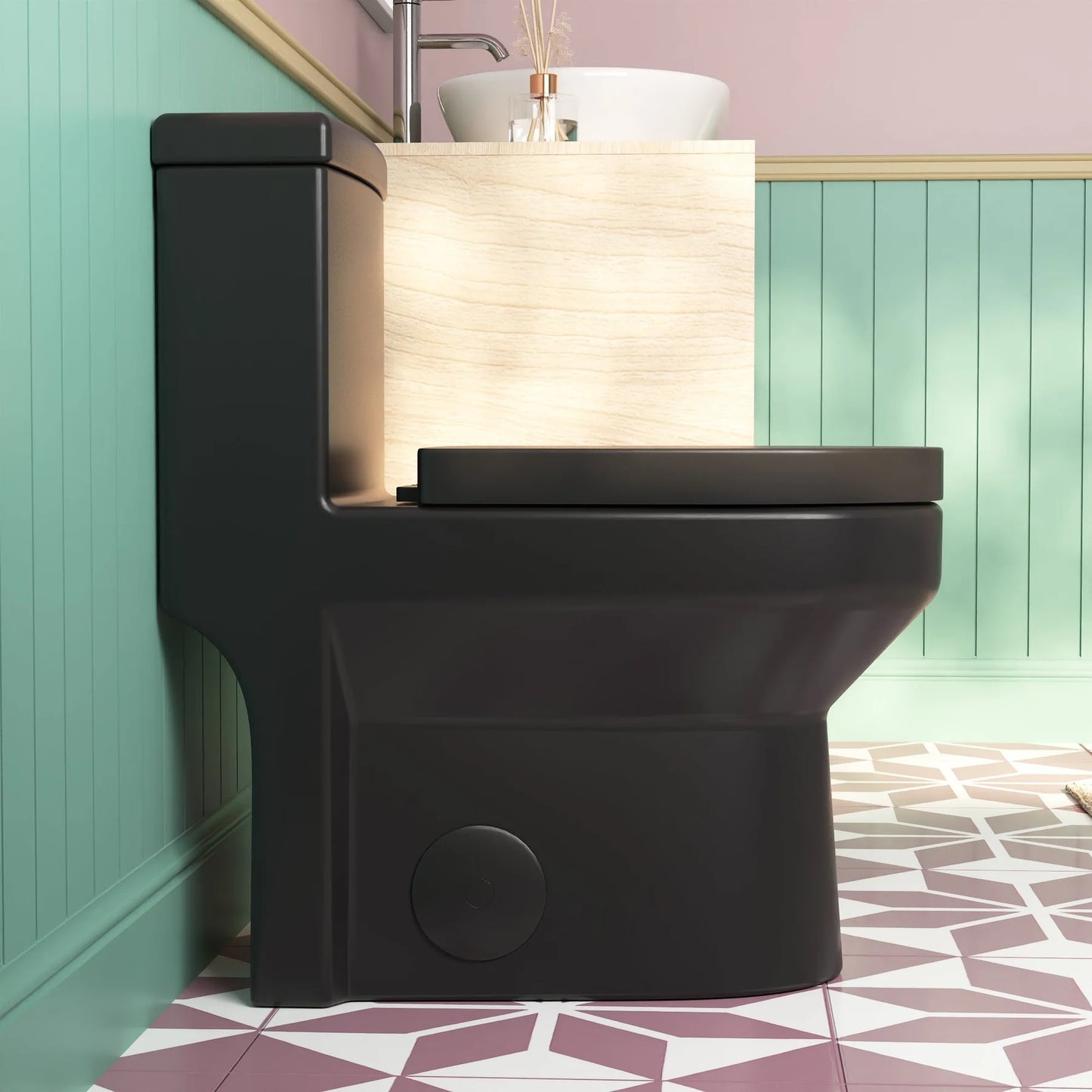 Compact One-Piece Round Toilet with High-Efficiency Flush – Space-Saving Floor Mounted Toilet (Seat Included)