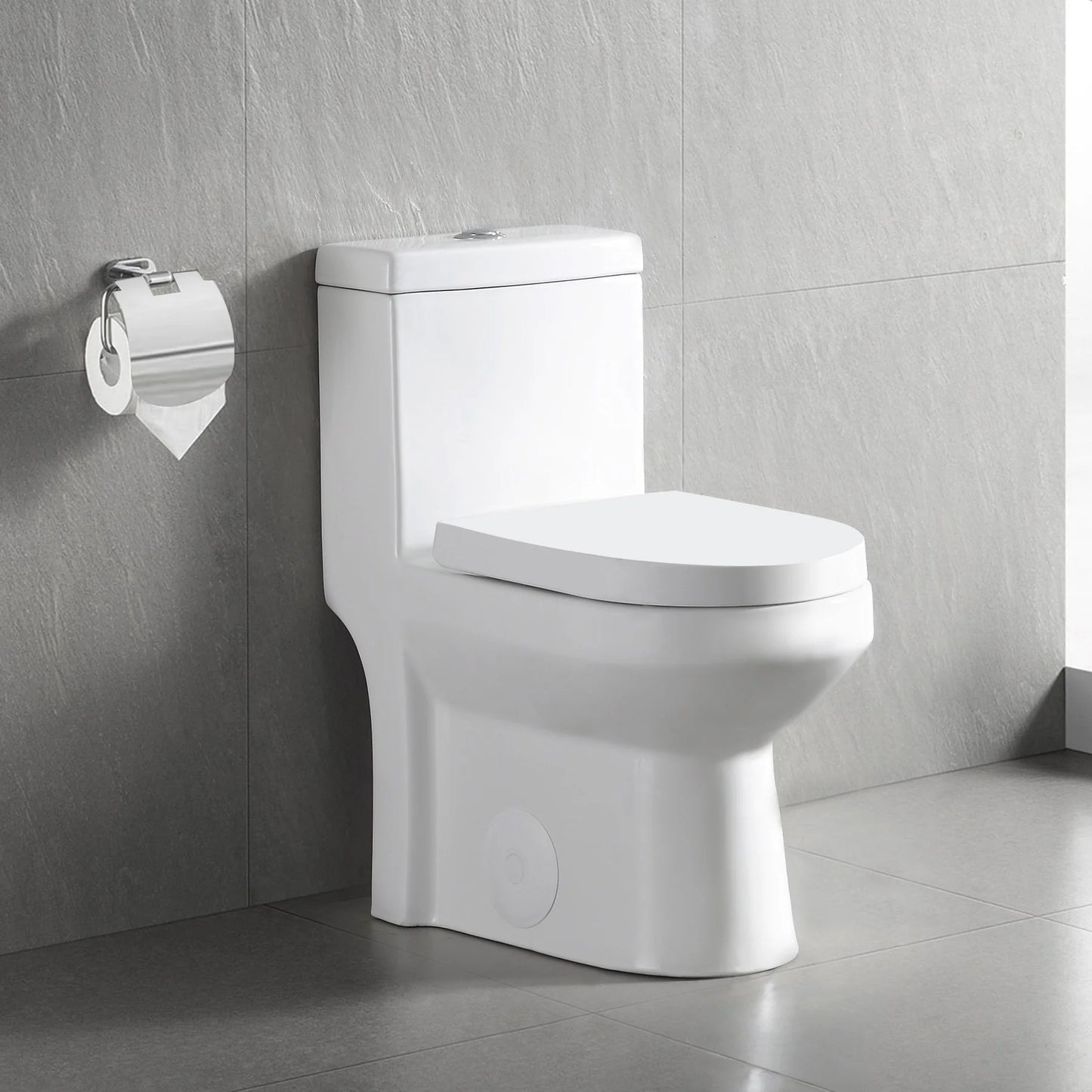 Compact One-Piece Round Toilet with High-Efficiency Flush – Space-Saving Floor Mounted Toilet (Seat Included)