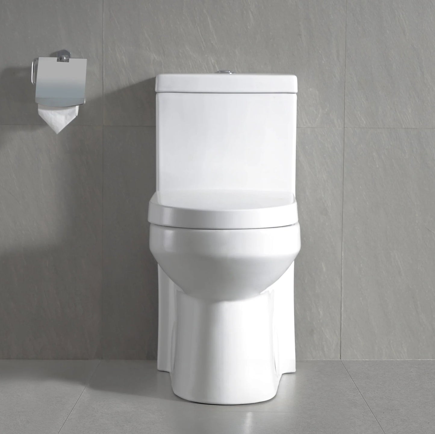 Compact One-Piece Round Toilet with High-Efficiency Flush – Space-Saving Floor Mounted Toilet (Seat Included)