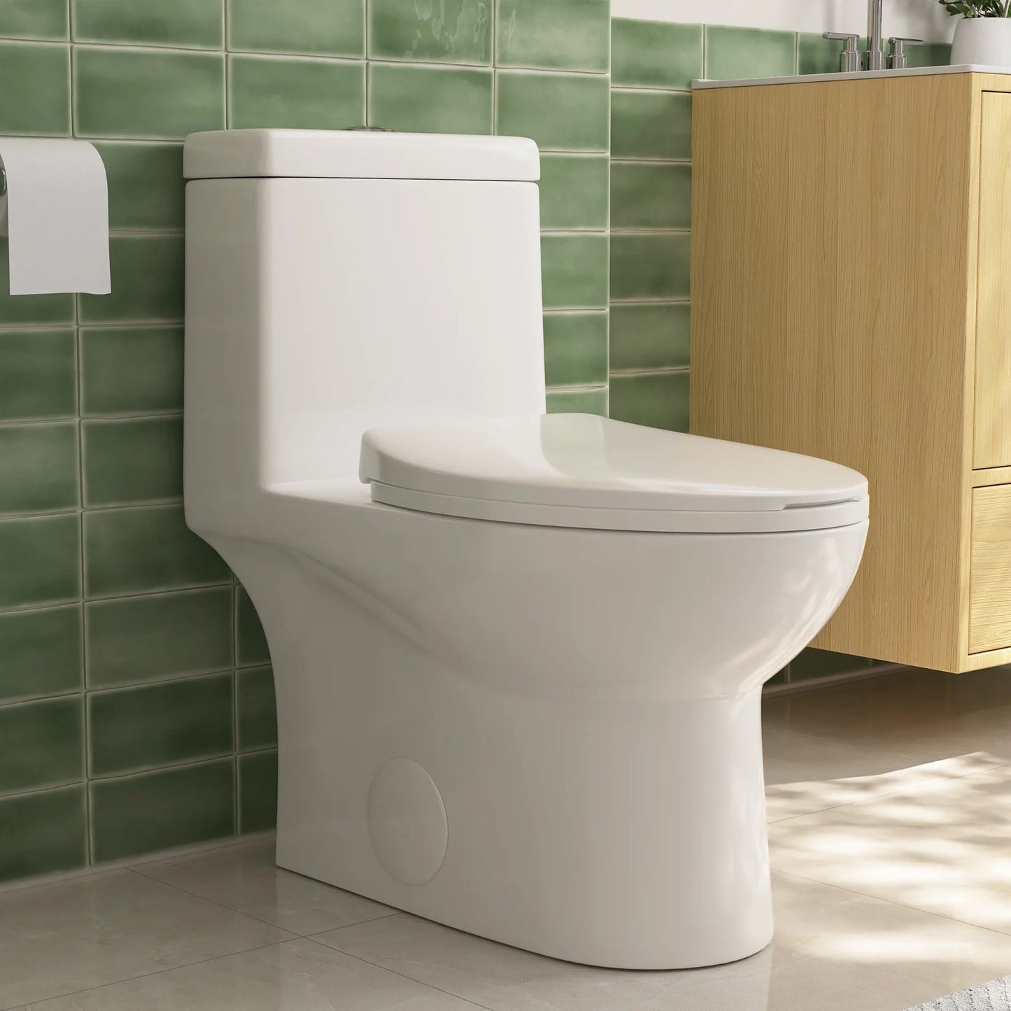 Classic One-Piece Toilet with Soft-Close Seat – High-Efficiency Dual Flush, Comfortable Standard Height