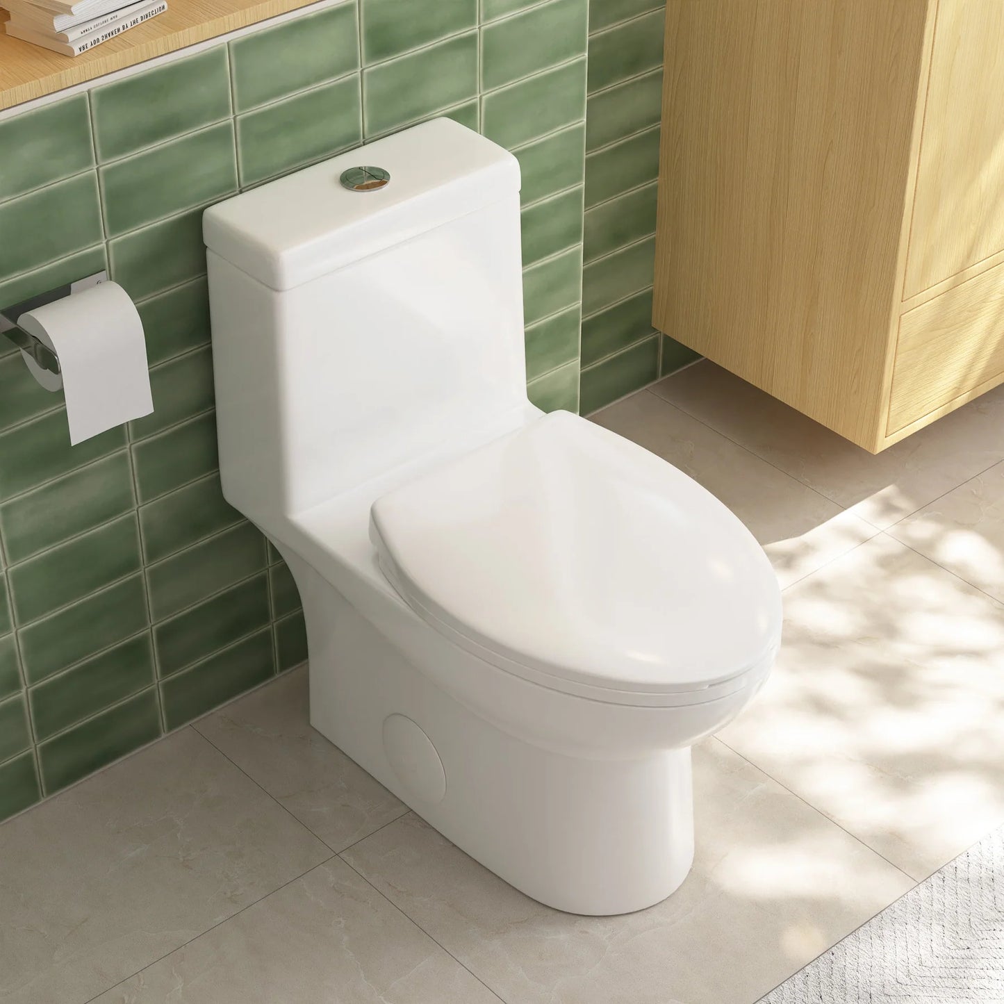 Classic One-Piece Toilet with Soft-Close Seat – High-Efficiency Dual Flush, Comfortable Standard Height