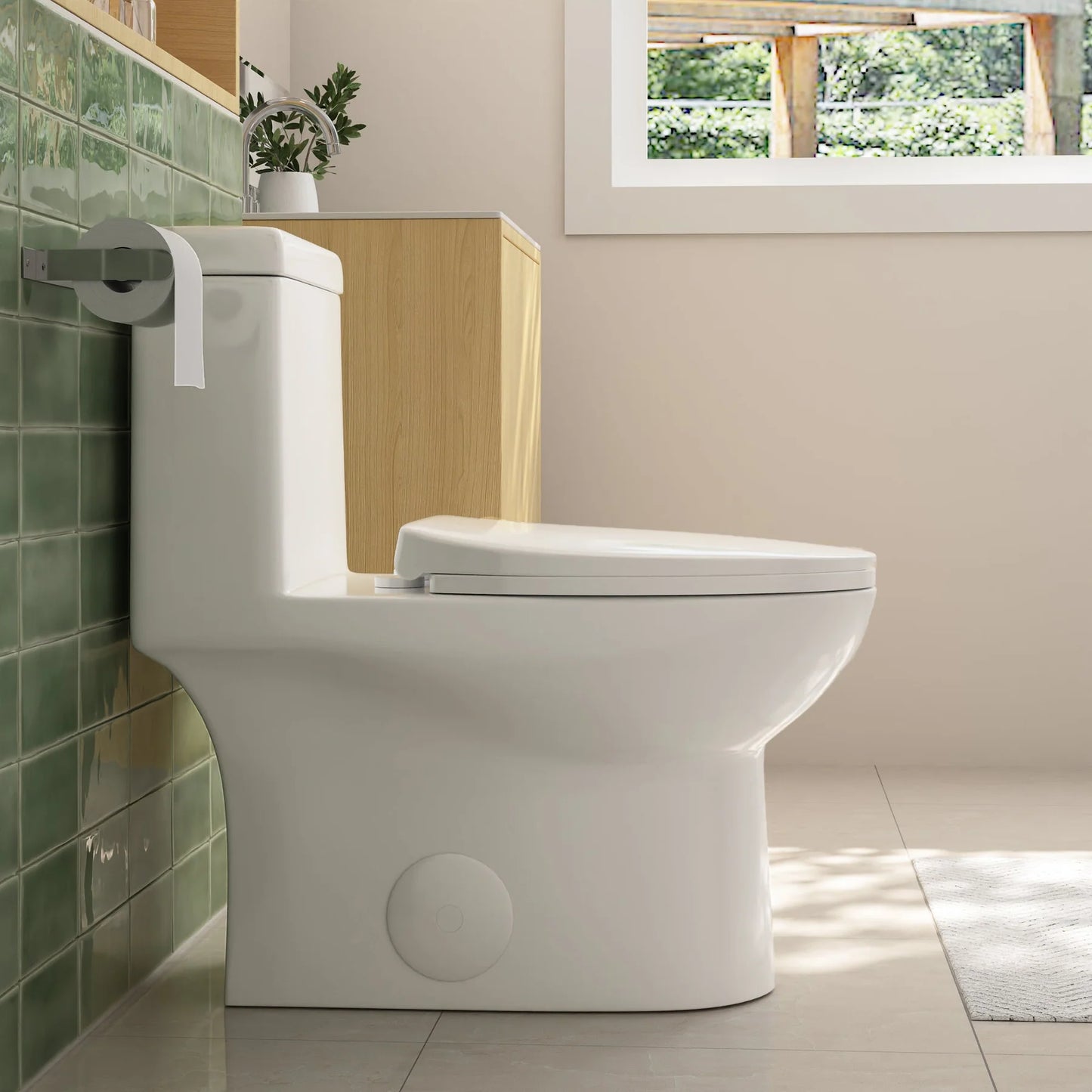 Classic One-Piece Toilet with Soft-Close Seat – High-Efficiency Dual Flush, Comfortable Standard Height