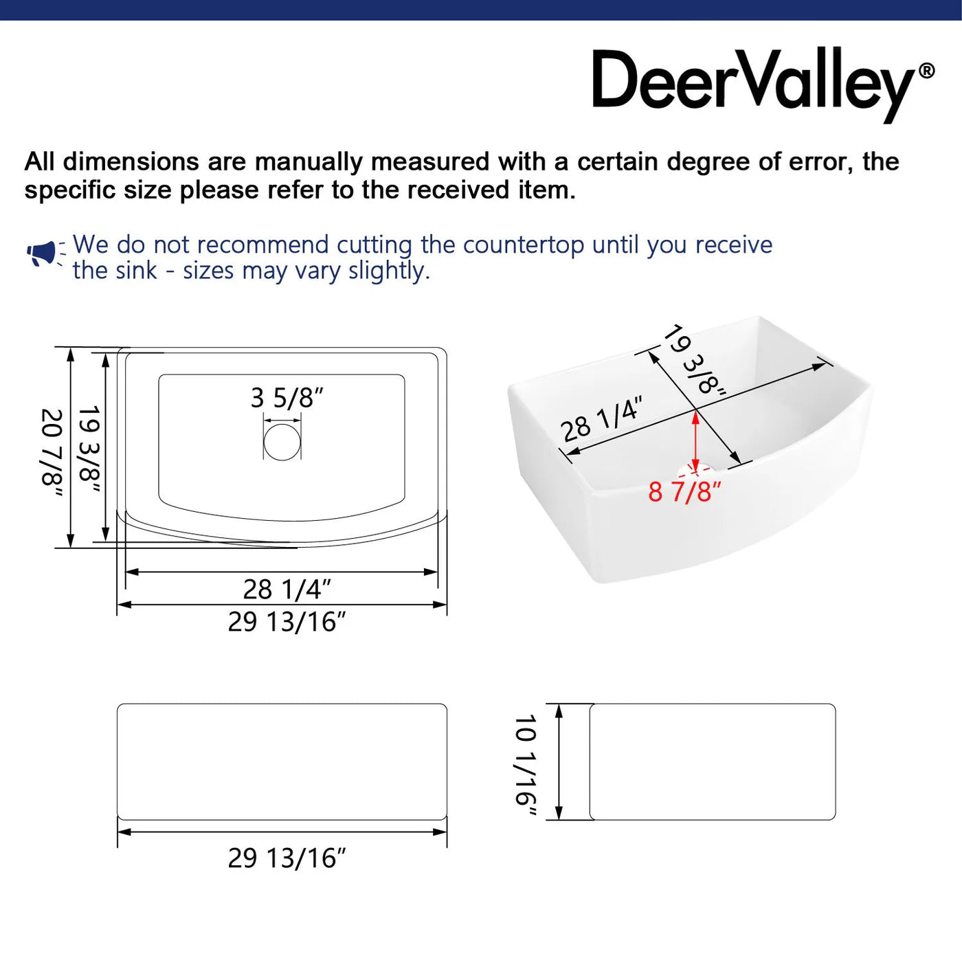 Farmhouse Apron Front Kitchen Sink – Deep Single Bowl White Ceramic Sink