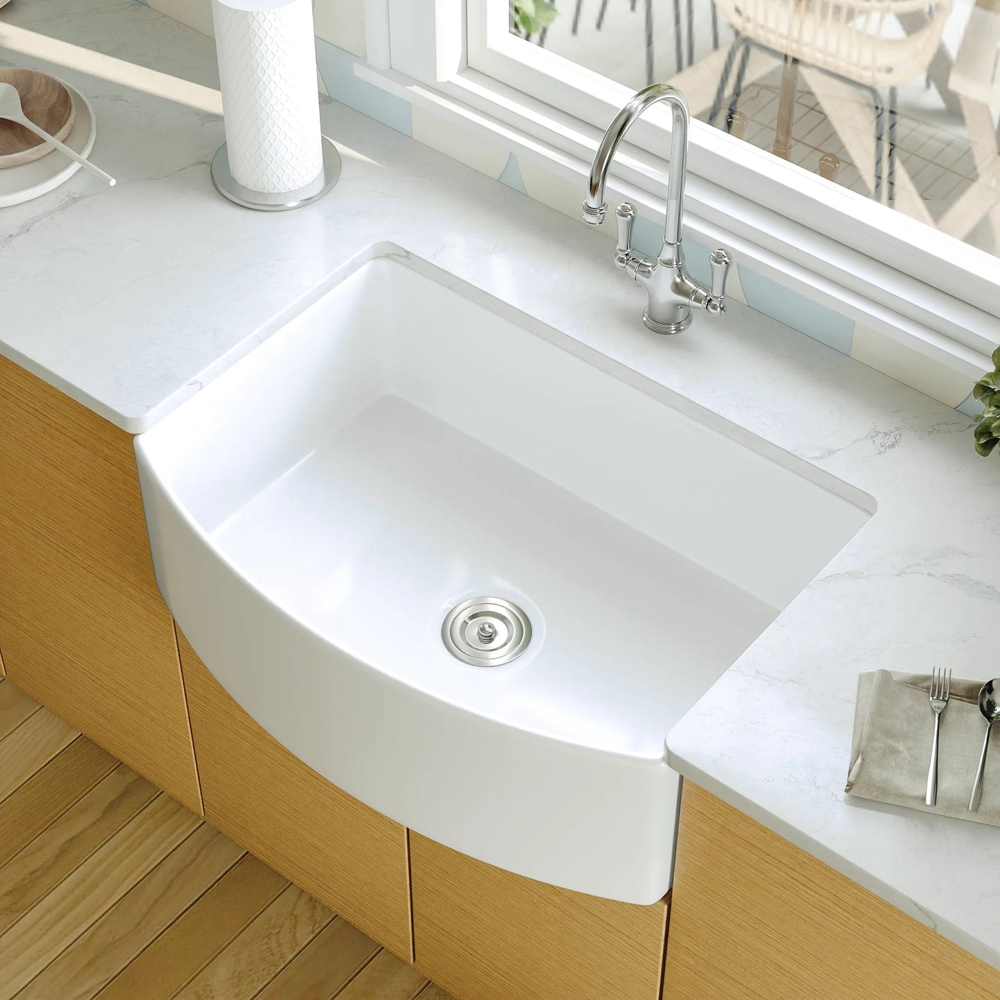 Farmhouse Apron Front Kitchen Sink – Deep Single Bowl White Ceramic Sink