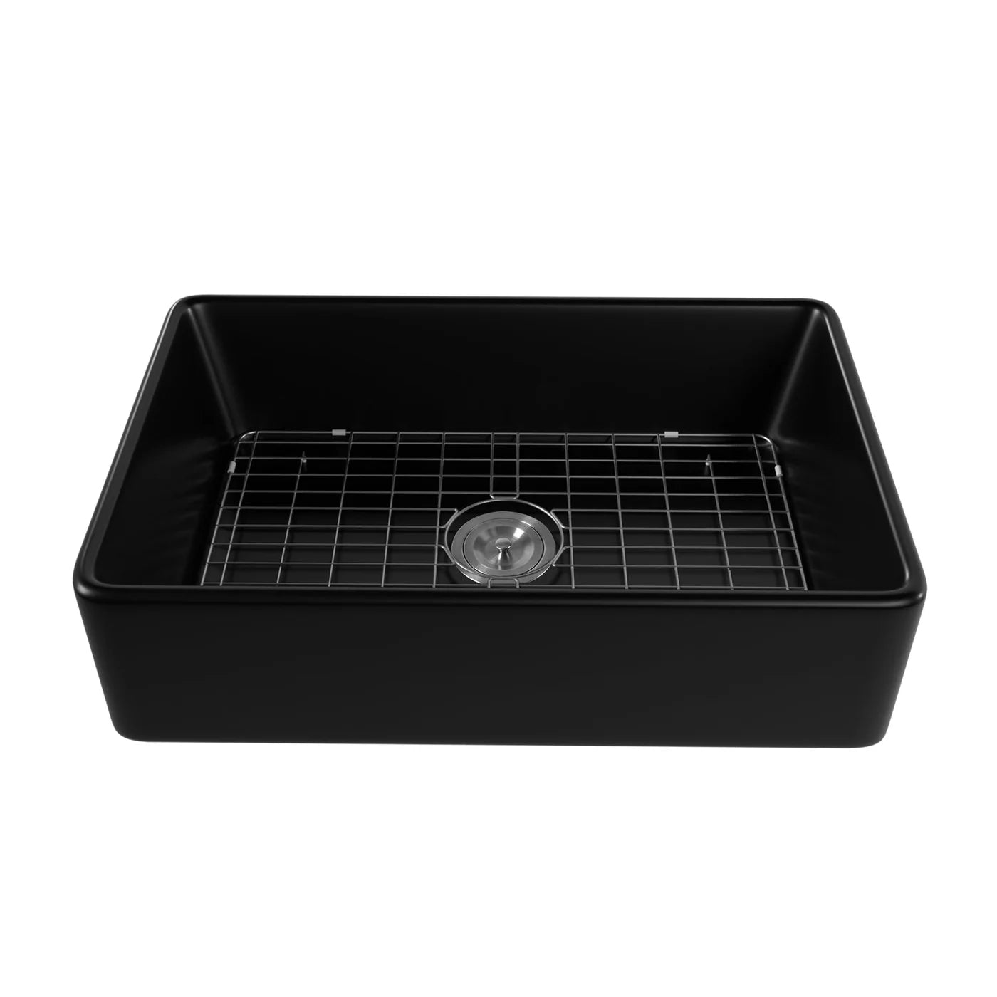 Farmhouse Apron Front Kitchen Sink – Large Single Bowl Fireclay Sink with Bottom Grid & Strainer