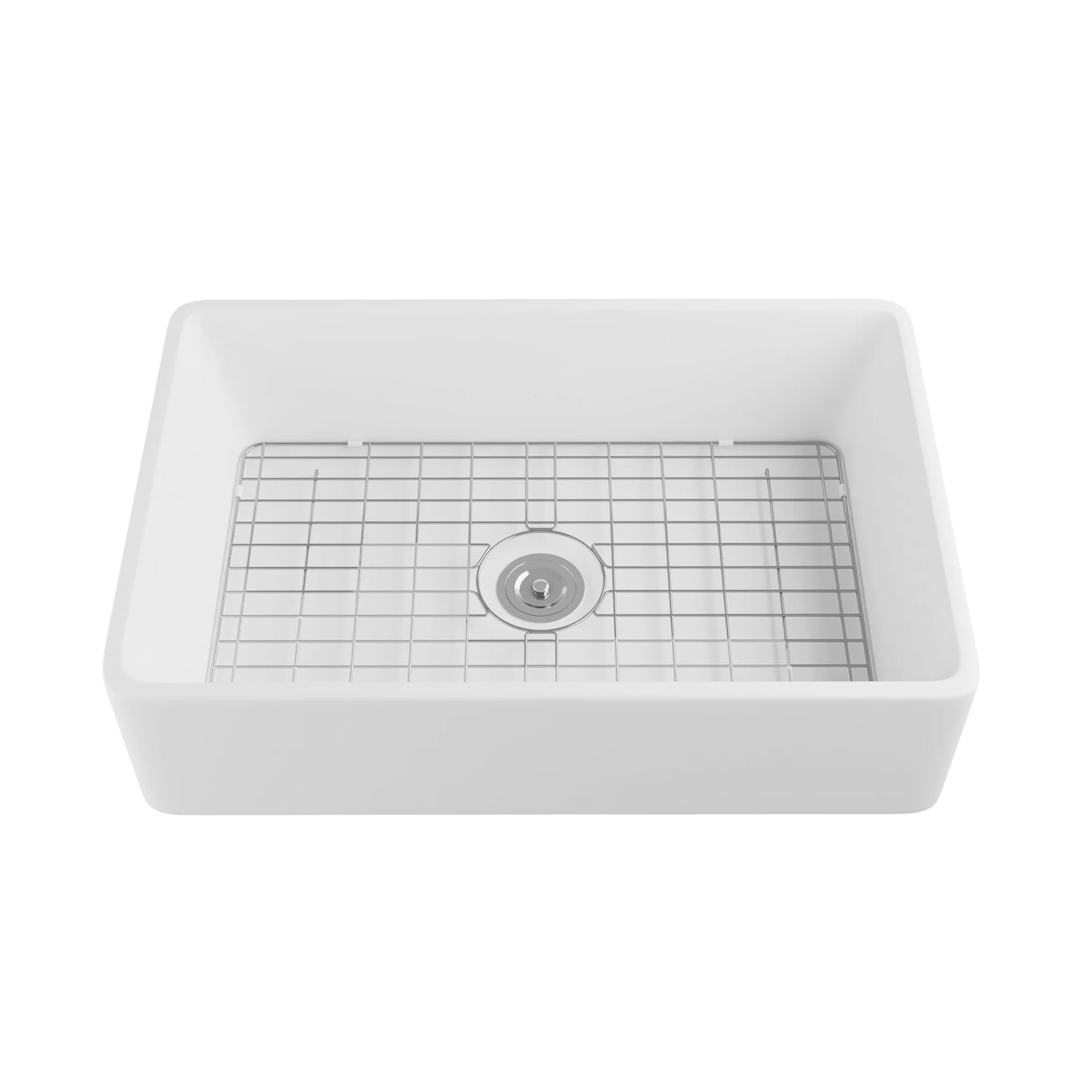 Farmhouse Apron Front Kitchen Sink – Large Single Bowl Fireclay Sink with Bottom Grid & Strainer
