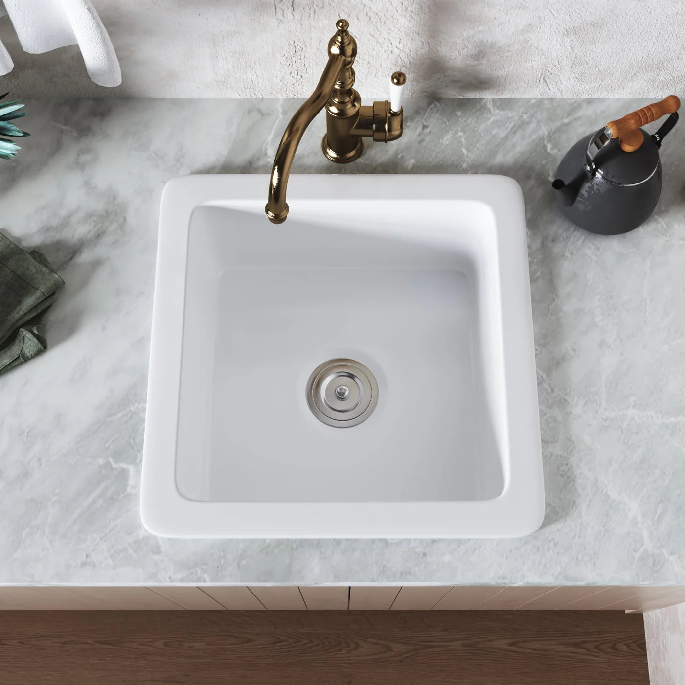 Deep Square Undermount Bathroom Sink – White Ceramic Basin with Modern Clean Lines