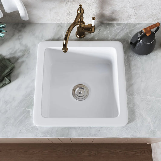 Deep Square Undermount Bathroom Sink – White Ceramic Basin with Modern Clean Lines