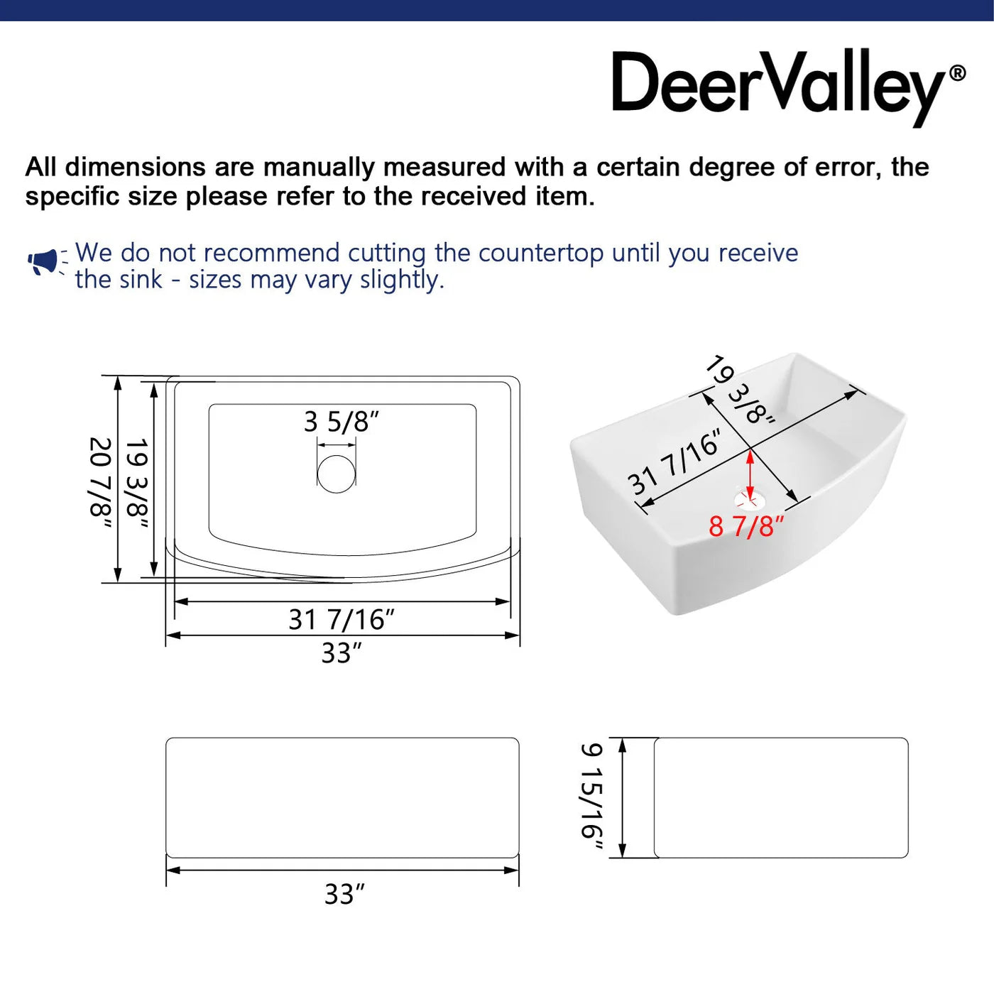 Farmhouse Apron Front Kitchen Sink – Deep Single Bowl White Ceramic Sink