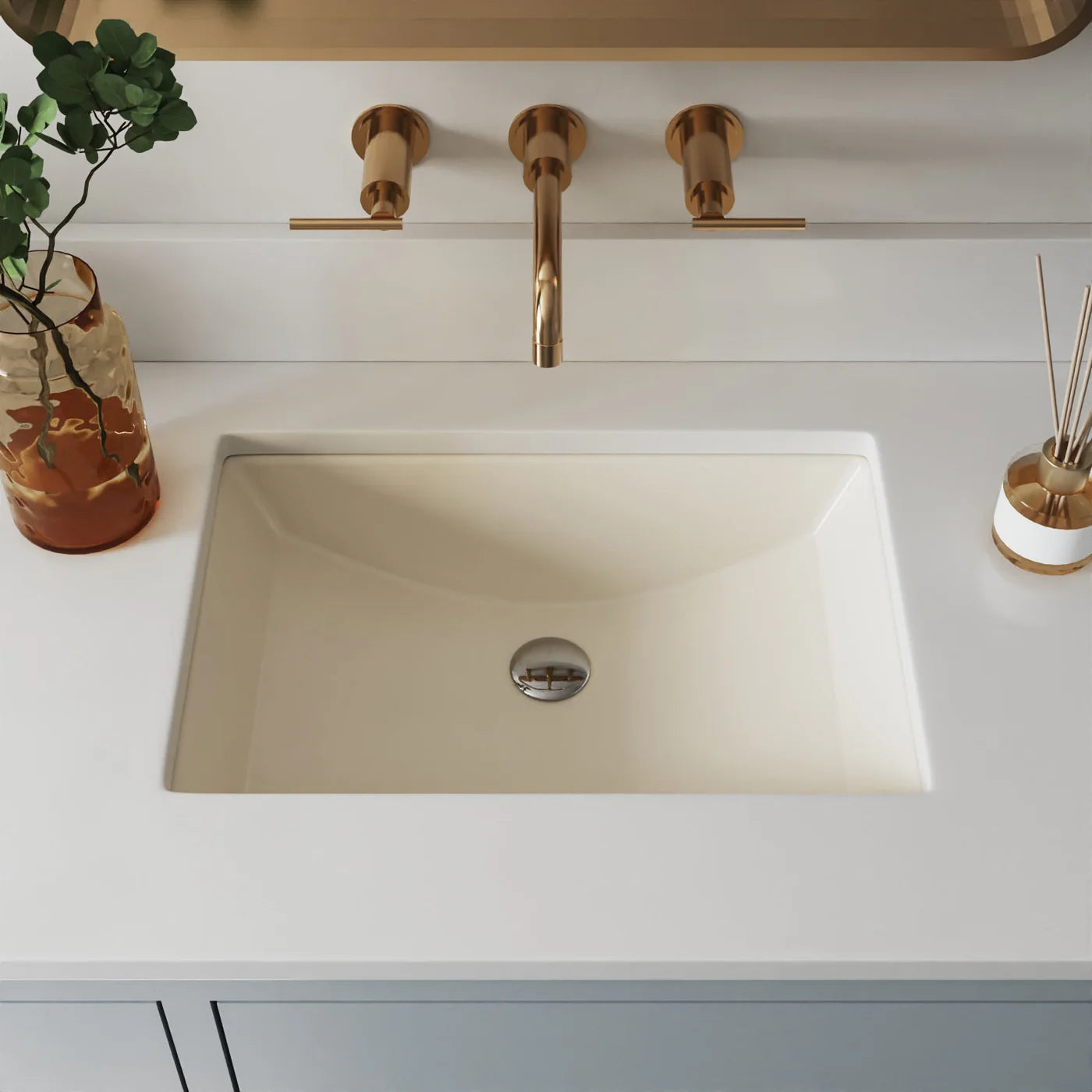 Modern Rectangular Undermount Bathroom Sink – White Ceramic Basin with Overflow
