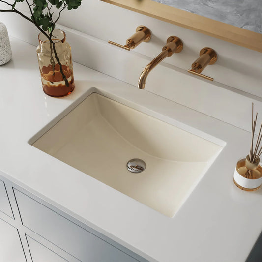 Modern Rectangular Undermount Bathroom Sink – White Ceramic Basin with Overflow