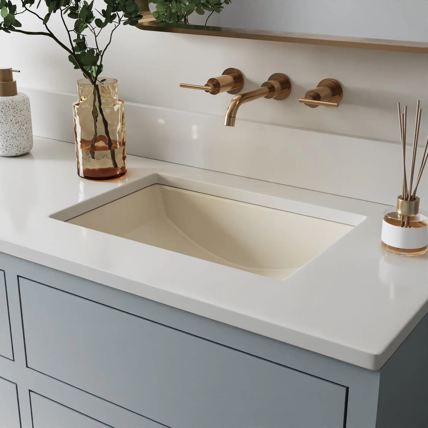 Modern Rectangular Undermount Bathroom Sink – White Ceramic Basin with Overflow
