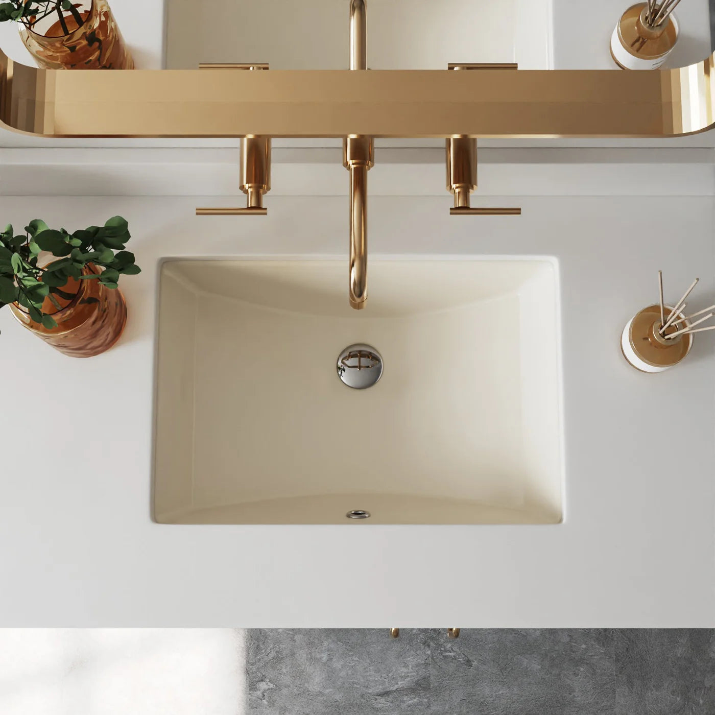 Modern Rectangular Undermount Bathroom Sink – White Ceramic Basin with Overflow