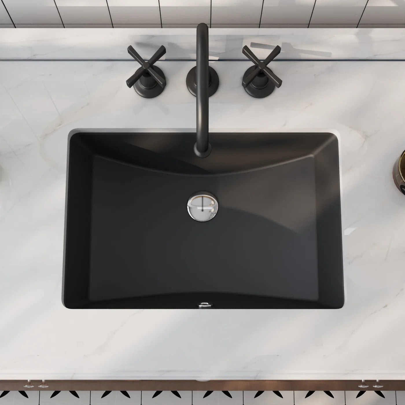 Modern Rectangular Undermount Bathroom Sink – White Ceramic Basin with Overflow