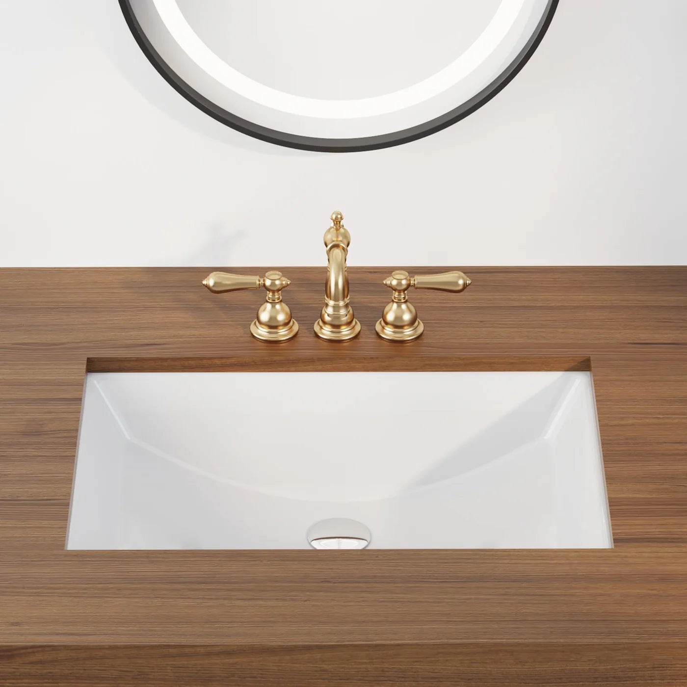 Modern Rectangular Undermount Bathroom Sink – White Ceramic Basin with Overflow