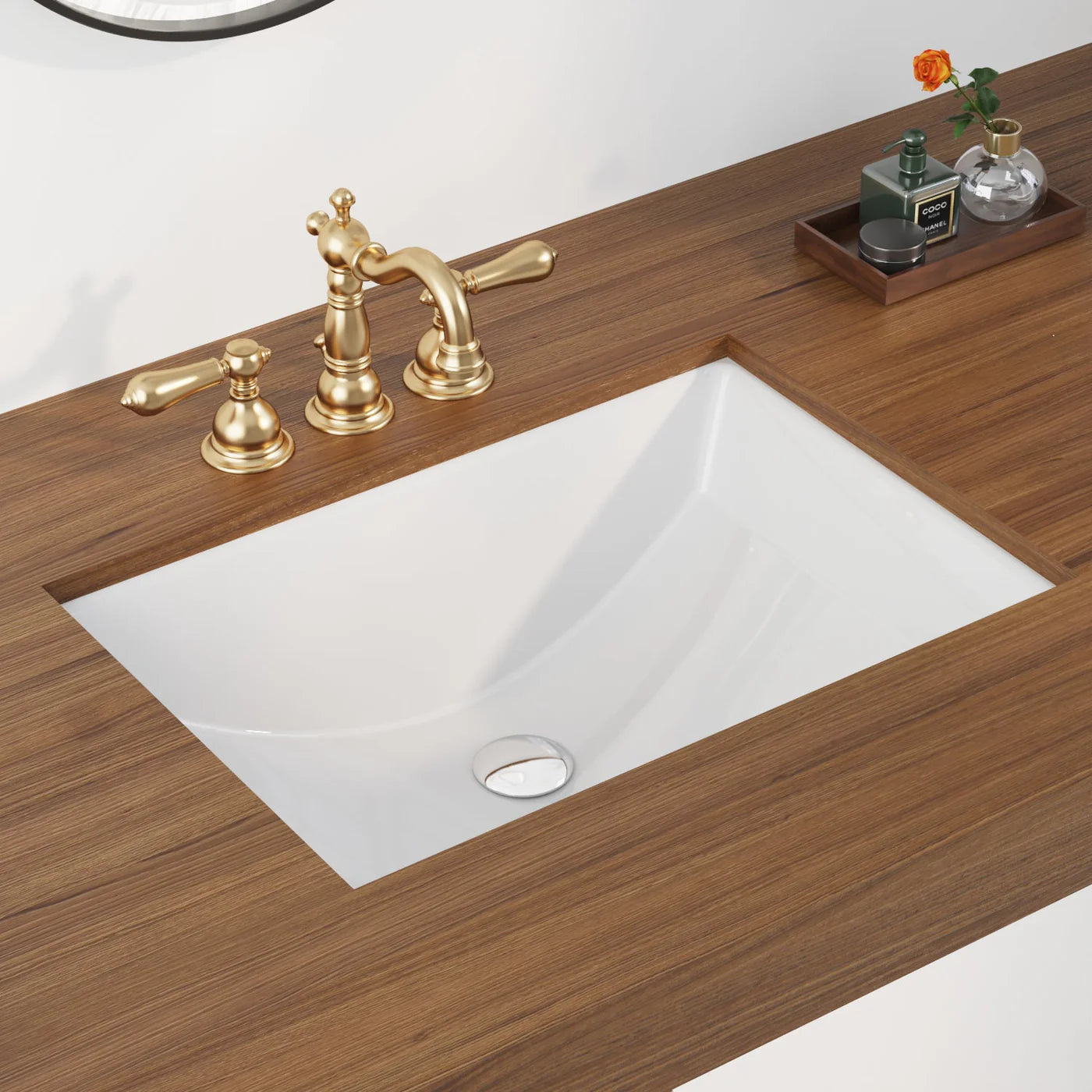 Modern Rectangular Undermount Bathroom Sink – White Ceramic Basin with Overflow