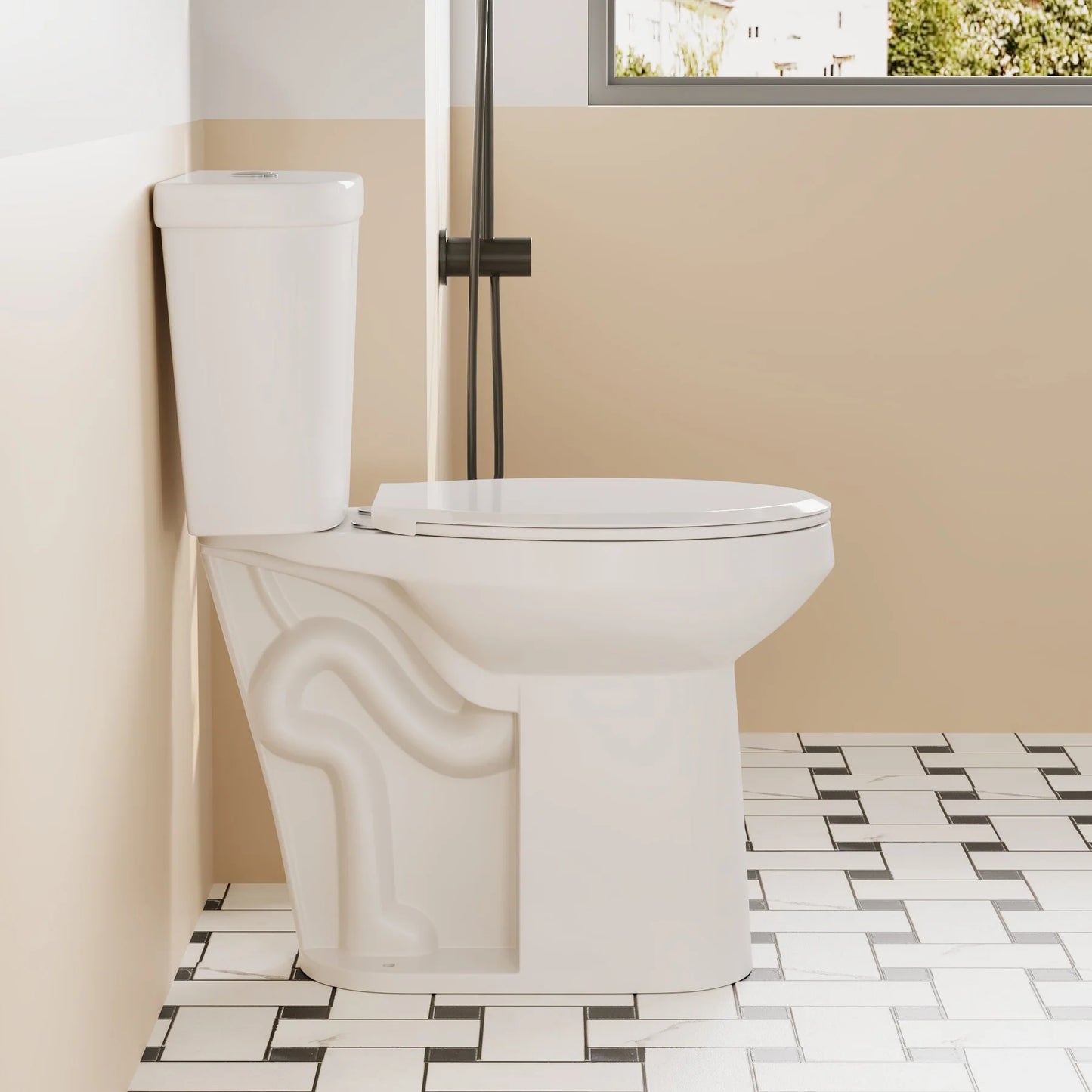 Compact Two-Piece Round Toilet – Space-Saving Bathroom Toilet with Efficient Flush