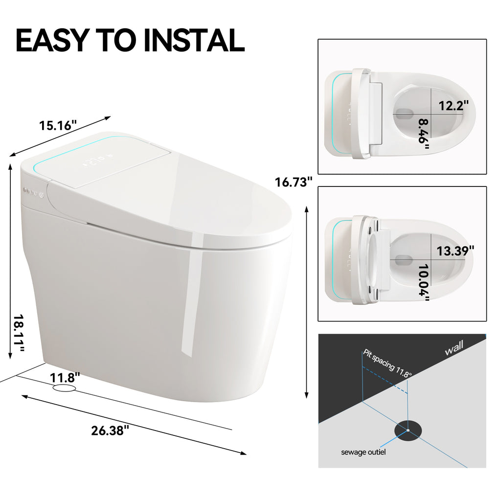 Unique Smart Toile, One Piece Toilet with Bidet Built In,Intelligent Toilet Auto Open/Close Seat. Bidet toilet with Dryer and Warm Water.WHITE
