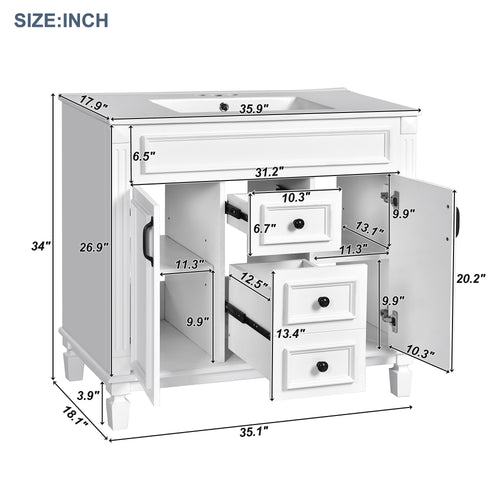 36'' Bathroom Vanity with Top Sink, Modern Bathroom Storage Cabinet with 2 Soft Closing Doors, Single Sink Bathroom Vanity