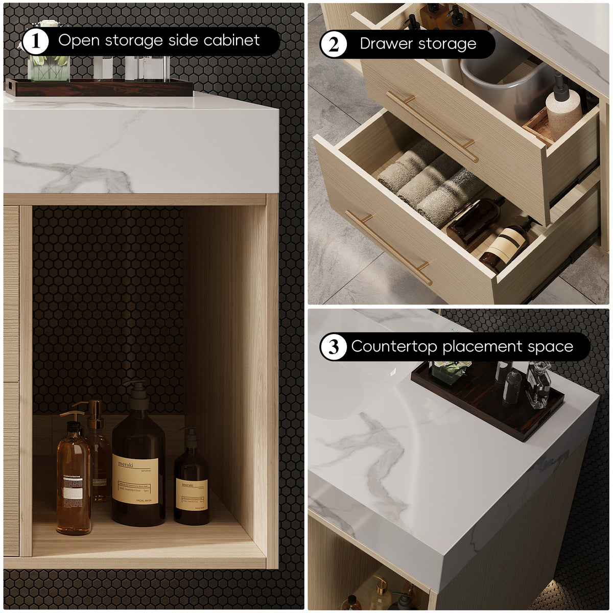 39.4" Floating Bathroom Vanity with Ceramic Sink, Wall Mounted Vanity with 2 Drawers