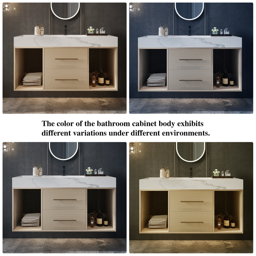 39.4" Floating Bathroom Vanity with Ceramic Sink, Wall Mounted Vanity with 2 Drawers