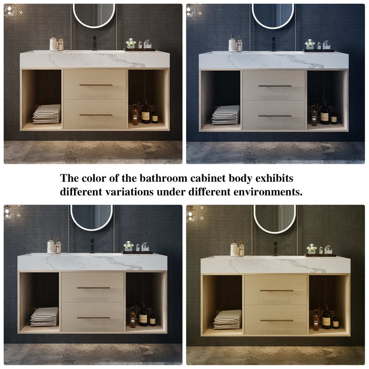 39.4" Floating Bathroom Vanity with Ceramic Sink, Wall Mounted Vanity with 2 Drawers