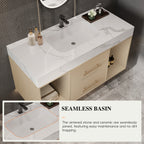 39.4" Floating Bathroom Vanity with Ceramic Sink, Wall Mounted Vanity with 2 Drawers