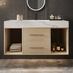 39.4" Floating Bathroom Vanity with Ceramic Sink, Wall Mounted Vanity with 2 Drawers