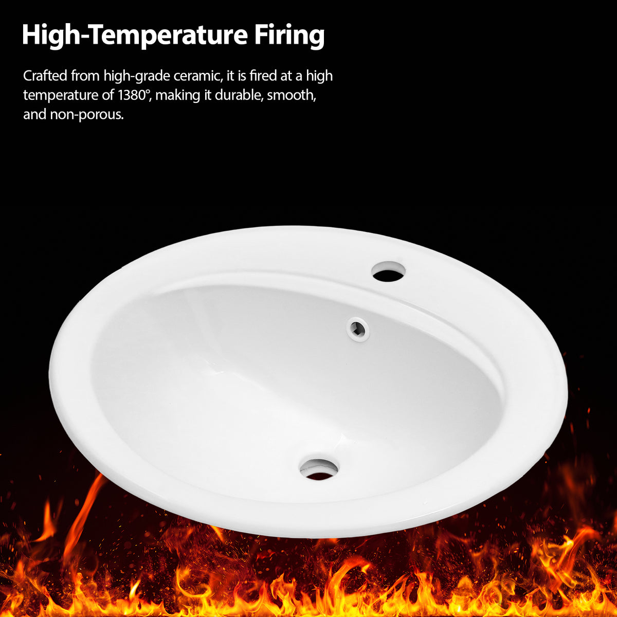 21.8 Inch Drop In Bathroom Sink White Porcelain 21.8x19.5inch Ceramic Vitreous Above Counter Vanity Lavatory Sink