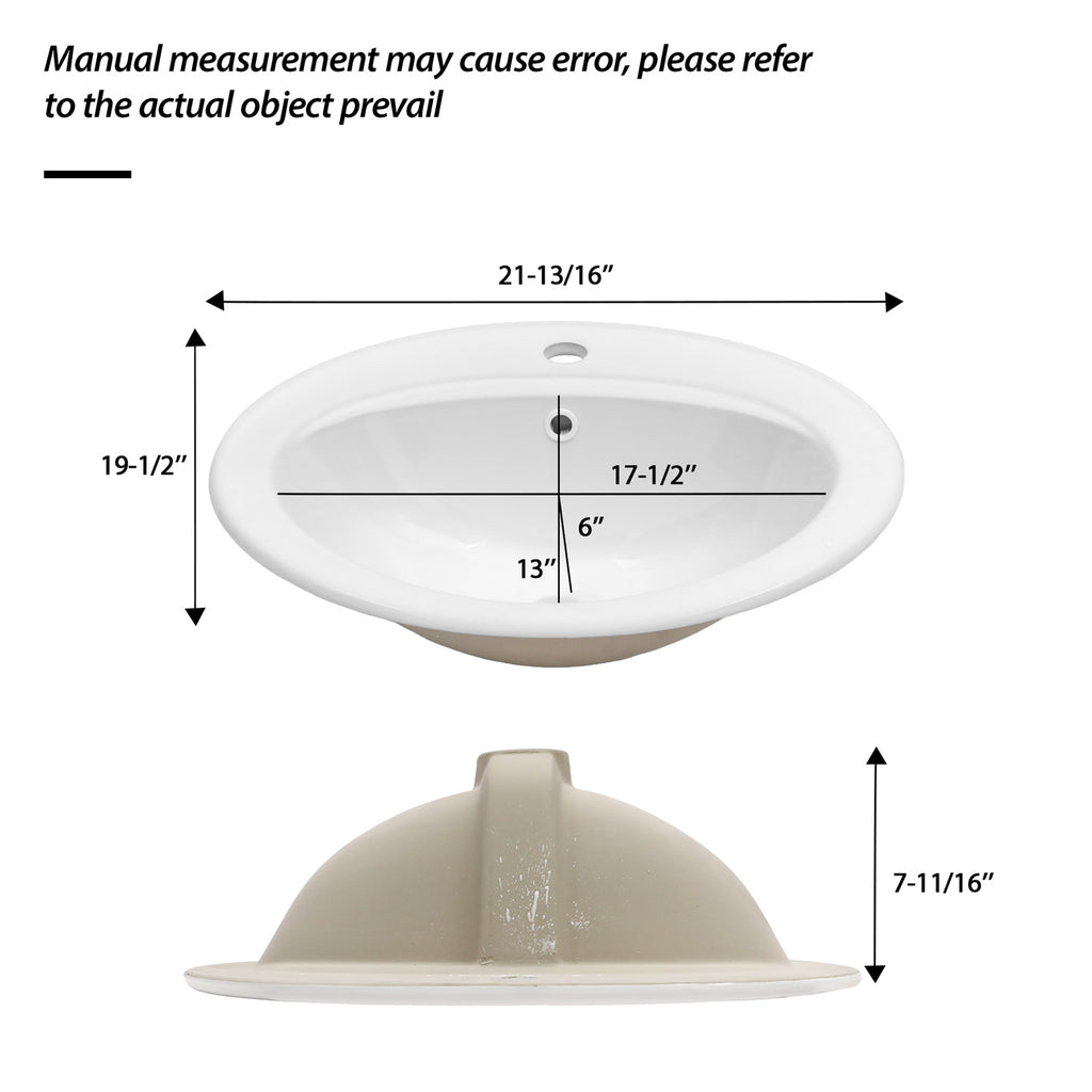21.8 Inch Drop In Bathroom Sink White Porcelain 21.8x19.5inch Ceramic Vitreous Above Counter Vanity Lavatory Sink