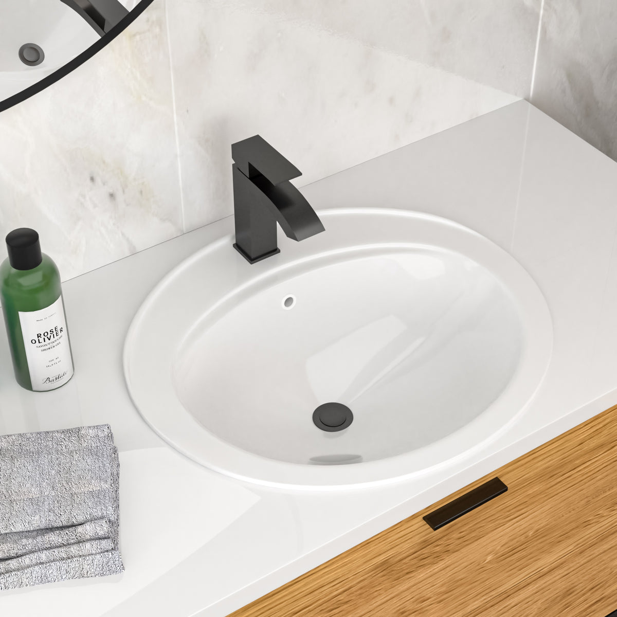 21.8 Inch Drop In Bathroom Sink White Porcelain 21.8x19.5inch Ceramic Vitreous Above Counter Vanity Lavatory Sink