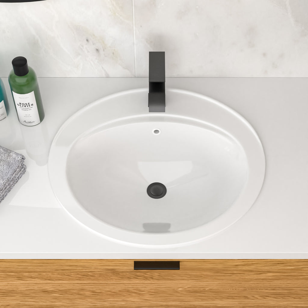 21.8 Inch Drop In Bathroom Sink White Porcelain 21.8x19.5inch Ceramic Vitreous Above Counter Vanity Lavatory Sink