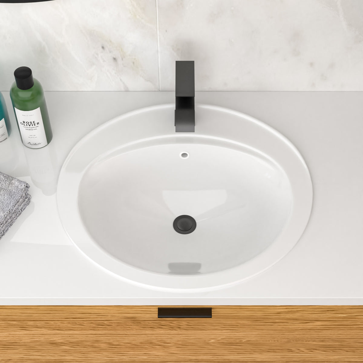 21.8 Inch Drop In Bathroom Sink White Porcelain 21.8x19.5inch Ceramic Vitreous Above Counter Vanity Lavatory Sink