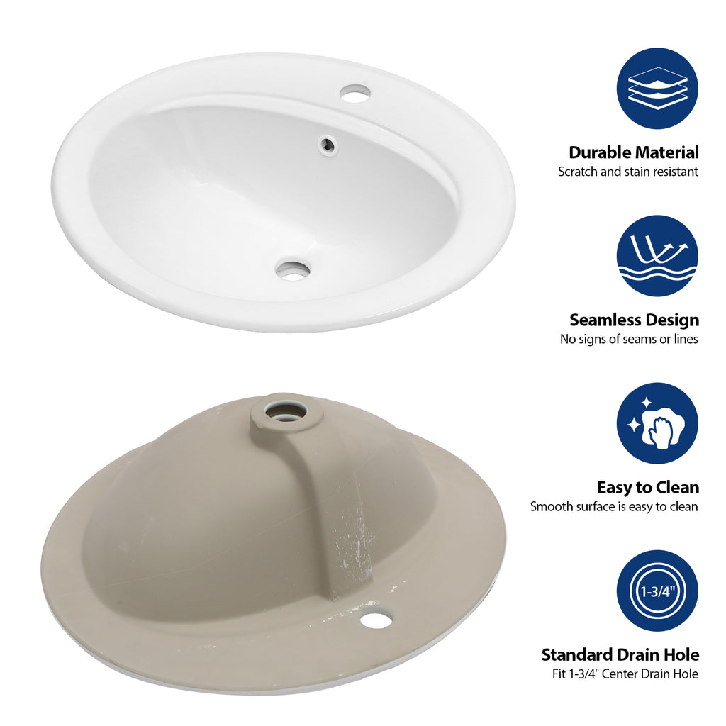 21.8 Inch Drop In Bathroom Sink White Porcelain 21.8x19.5inch Ceramic Vitreous Above Counter Vanity Lavatory Sink