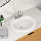 20.3 Inch Drop-in Bathroom Vanity Sink 20.3x18", White Vitreous Porcelain Lavatory Basin, 3 Faucet Holes Countertop Sink
