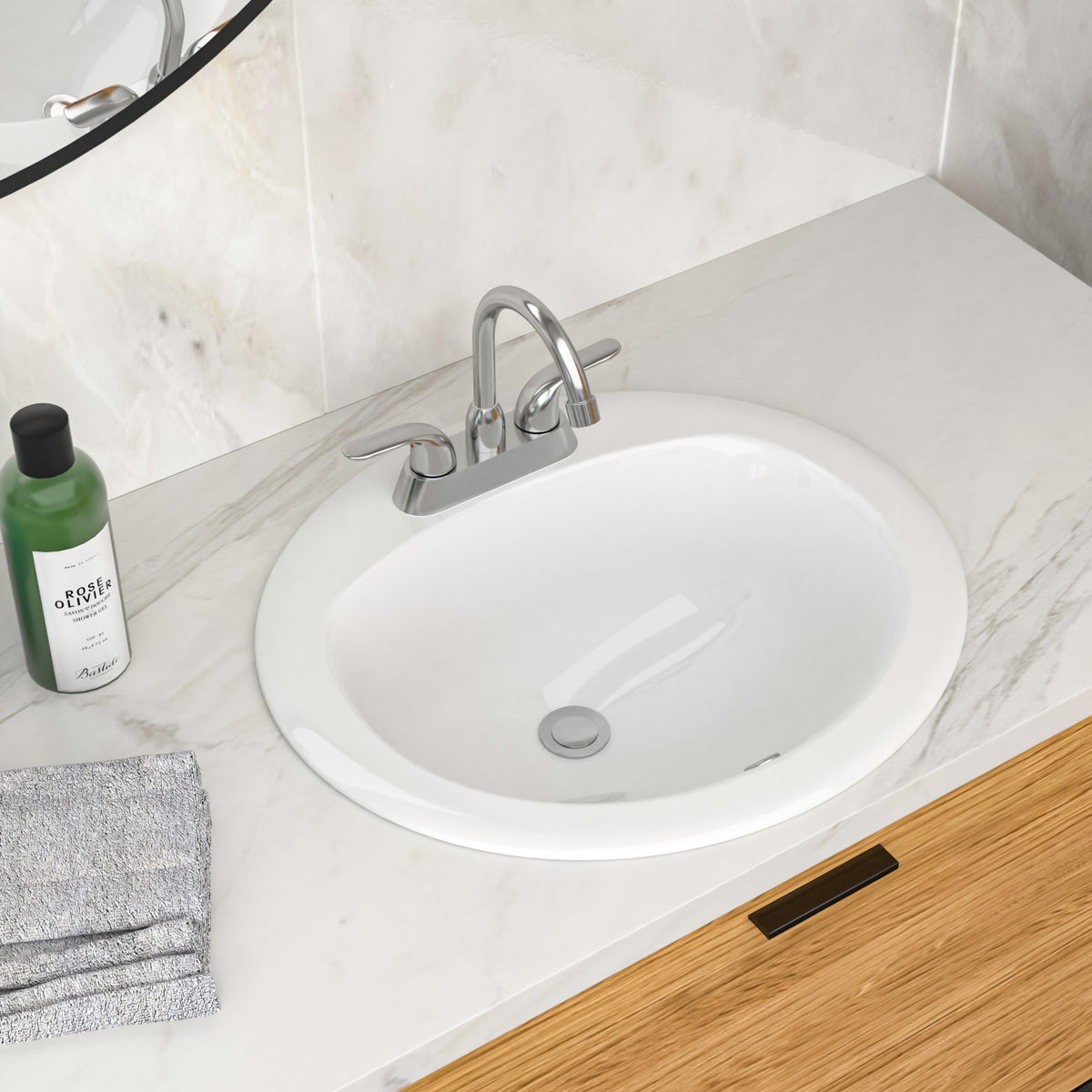 20.3 Inch Drop-in Bathroom Vanity Sink 20.3x18", White Vitreous Porcelain Lavatory Basin, 3 Faucet Holes Countertop Sink
