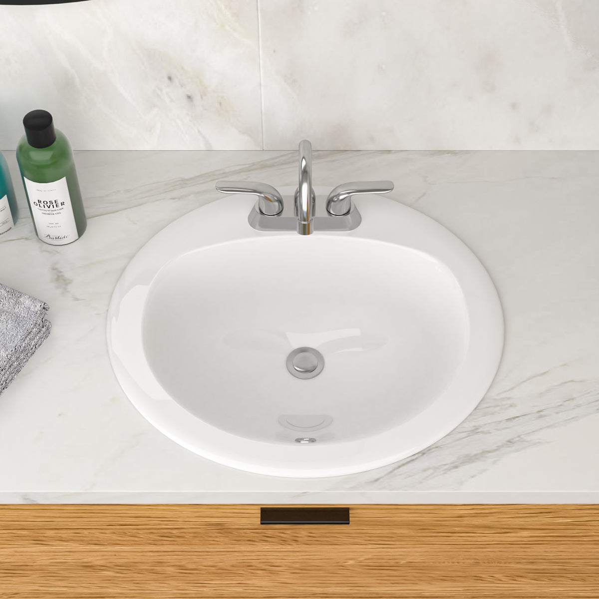 20.3 Inch Drop-in Bathroom Vanity Sink 20.3x18", White Vitreous Porcelain Lavatory Basin, 3 Faucet Holes Countertop Sink
