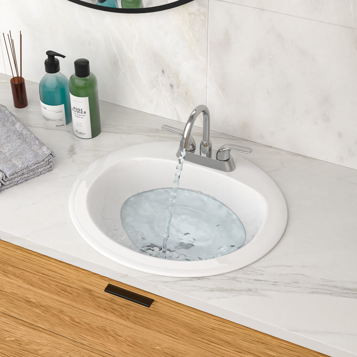 20.3 Inch Drop-in Bathroom Vanity Sink 20.3x18", White Vitreous Porcelain Lavatory Basin, 3 Faucet Holes Countertop Sink