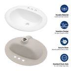 20.3 Inch Drop-in Bathroom Vanity Sink 20.3x18", White Vitreous Porcelain Lavatory Basin, 3 Faucet Holes Countertop Sink