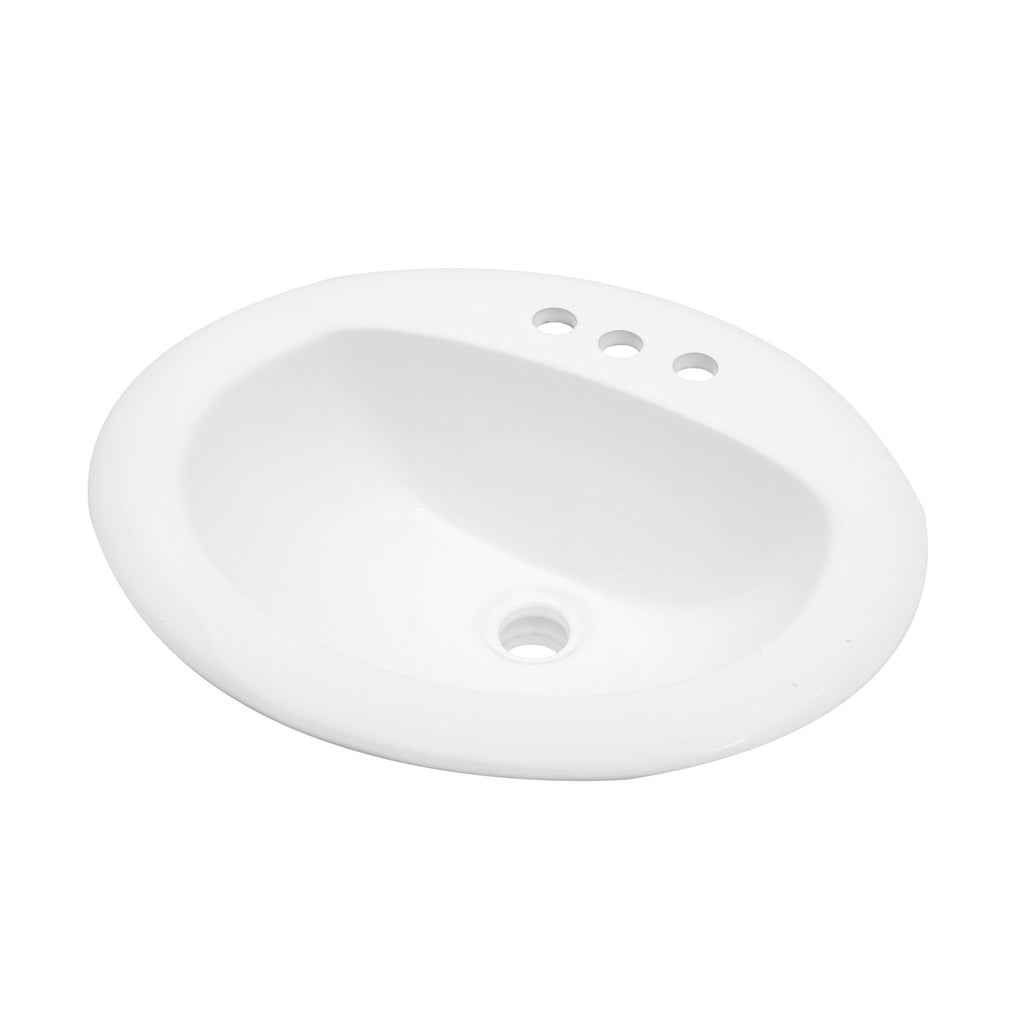 20.3 Inch Drop-in Bathroom Vanity Sink 20.3x18", White Vitreous Porcelain Lavatory Basin, 3 Faucet Holes Countertop Sink