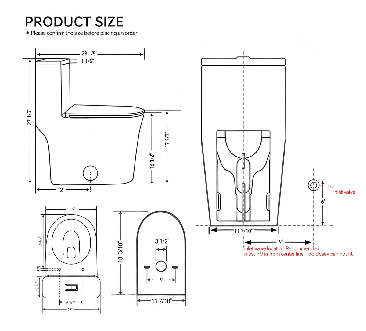 0.8/1.28 GPF Siphonic Dual‑Flush One‑Piece Toilet, 17" ADA Comfort Height, Top‑Button, 12" Rough‑In, Soft‑Closing Seat & Lid, 1000‑Gram MaP Score, Gloss White GW‑008 Gloss White SKU W3192P479218 product image 5