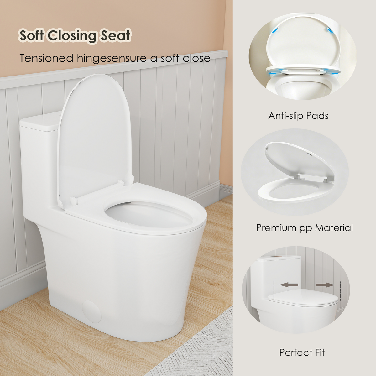 0.8/1.28 GPF Siphonic Dual‑Flush One‑Piece Toilet, 17" ADA Comfort Height, Top‑Button, 12" Rough‑In, Soft‑Closing Seat & Lid, 1000‑Gram MaP Score, Gloss White GW‑008 Gloss White SKU W3192P479218 product image 7