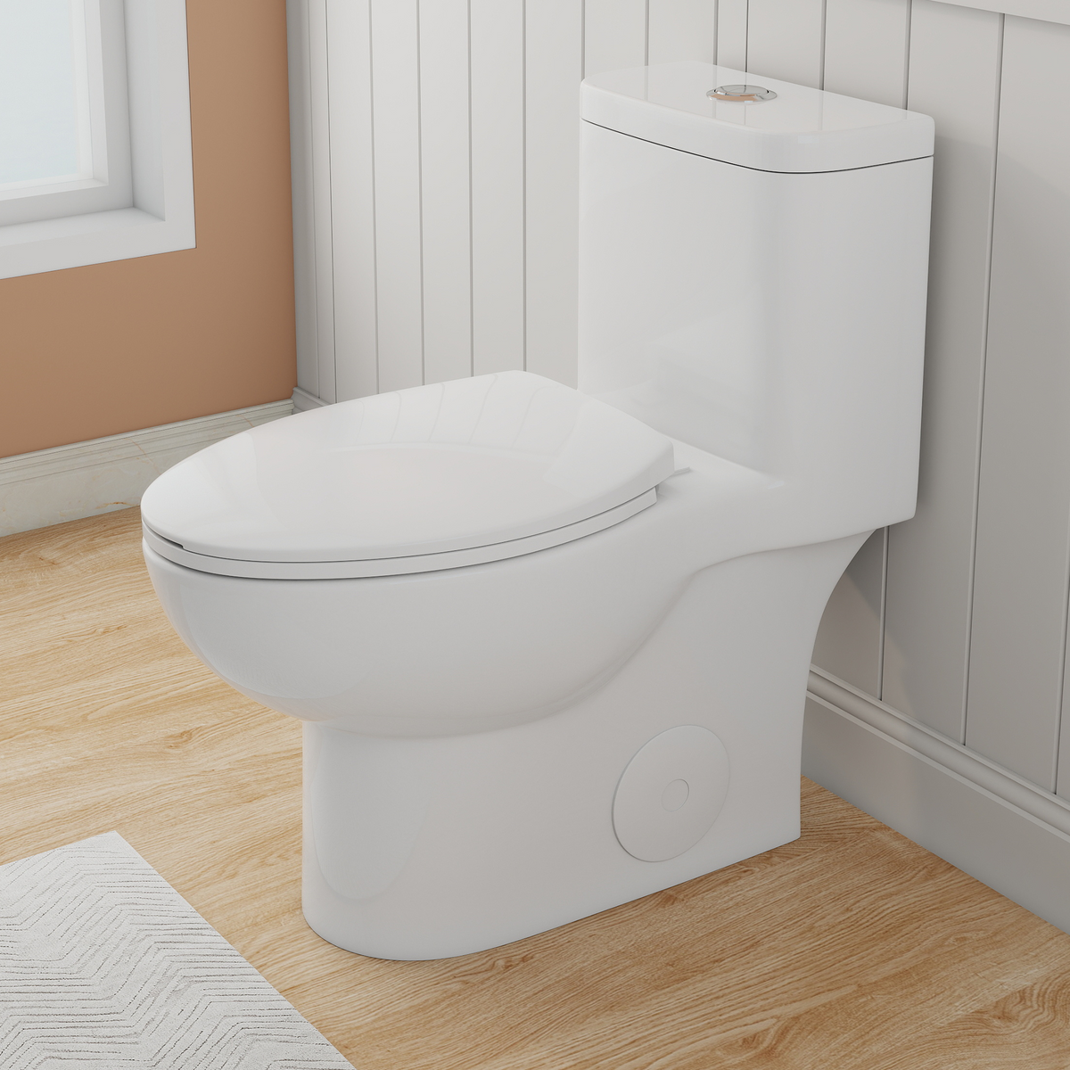 0.8/1.28 GPF Siphonic Dual‑Flush One‑Piece Toilet, 17" ADA Comfort Height, Elongated Rimmed Bowl, Top‑Button, 12" Rough‑In, Soft‑Closing Seat & Lid, 1000g MaP Score, Gloss White 2GW-006 Gloss White SKU W3192P412959 product image 1