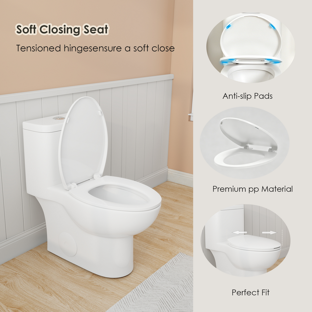 0.8/1.28 GPF Siphonic Dual‑Flush One‑Piece Toilet, 17" ADA Comfort Height, Elongated Rimmed Bowl, Top‑Button, 12" Rough‑In, Soft‑Closing Seat & Lid, 1000g MaP Score, Gloss White 2GW-006 Gloss White SKU W3192P412959 product image 5