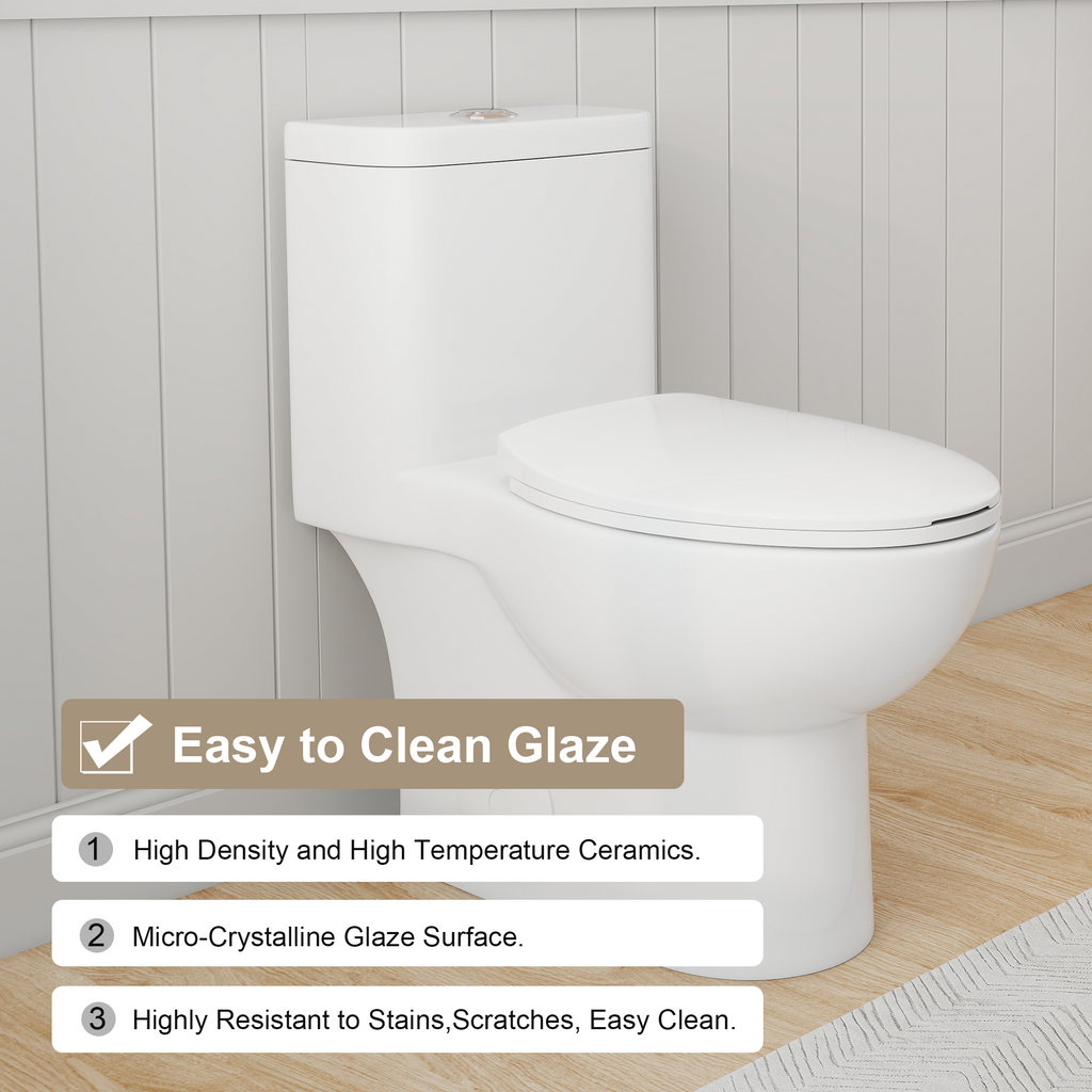 0.8/1.28 GPF Siphonic Dual‑Flush One‑Piece Toilet, 17" ADA Comfort Height, Elongated Rimmed Bowl, Top‑Button, 12" Rough‑In, Soft‑Closing Seat & Lid, 1000g MaP Score, Gloss White 2GW-006 Gloss White SKU W3192P412959 product image 6