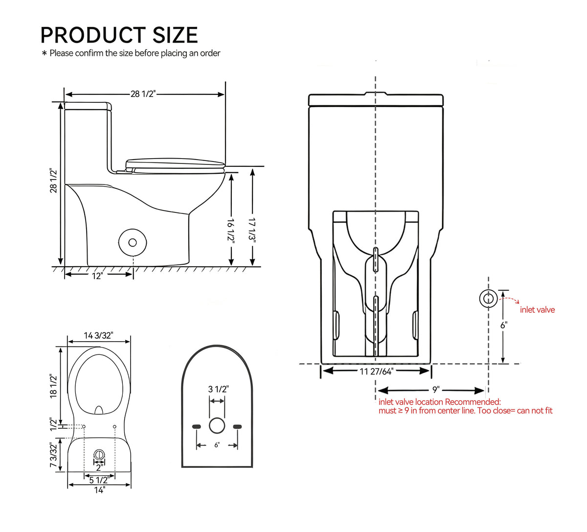 0.8/1.28 GPF Siphonic Dual‑Flush One‑Piece Toilet, 17" ADA Comfort Height, Elongated Rimmed Bowl, Top‑Button, 12" Rough‑In, Soft‑Closing Seat & Lid, 1000g MaP Score, Gloss White 2GW-006 Gloss White SKU W3192P412959 product image 9