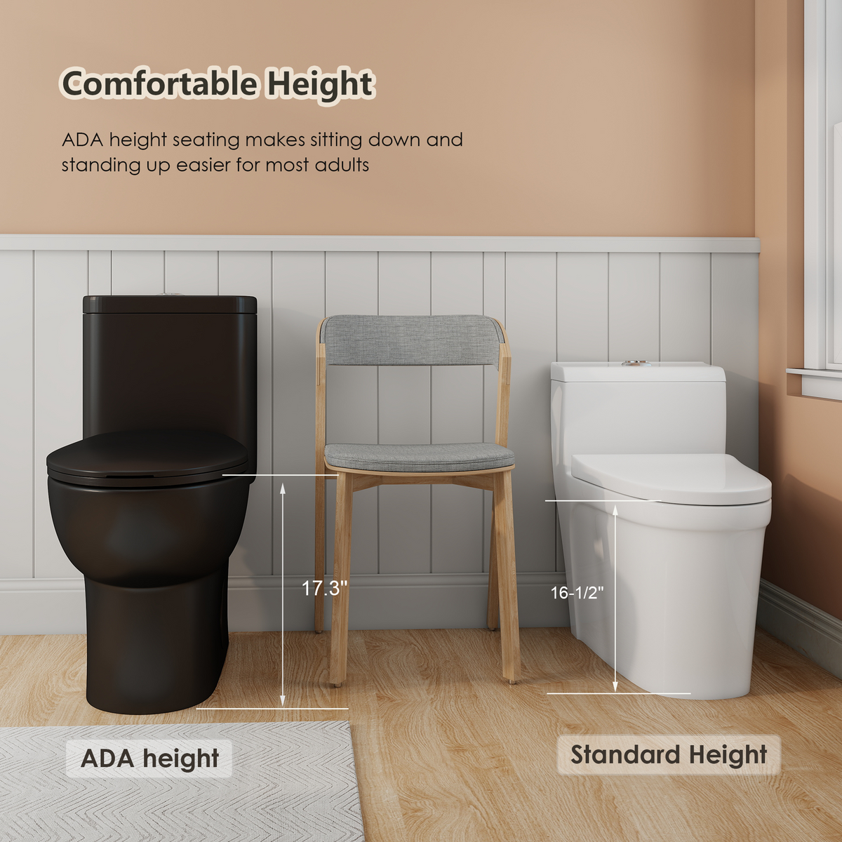 0.8/1.28 GPF Siphonic Dual‑Flush One‑Piece Toilet, 17" ADA Comfort Height, Elongated Rimmed Bowl, Top‑Button, 12" Rough‑In, Soft‑Closing Seat & Lid, 1000g MaP Score, Matt Black 2MB‑006 Matte Black SKU W3192P412956 product image 5