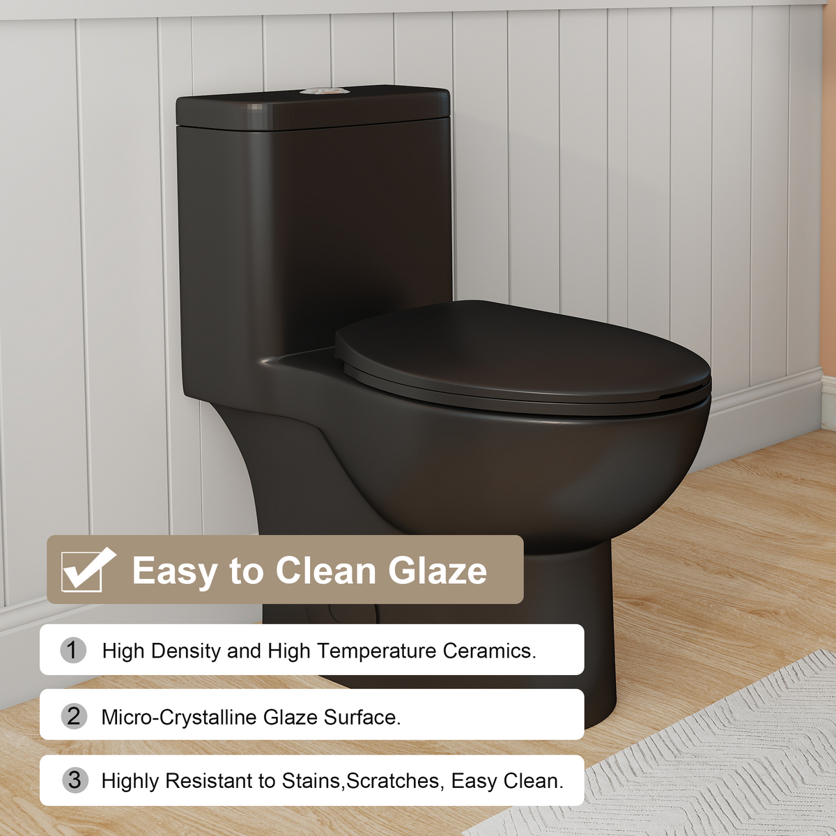 0.8/1.28 GPF Siphonic Dual‑Flush One‑Piece Toilet, 17" ADA Comfort Height, Elongated Rimmed Bowl, Top‑Button, 12" Rough‑In, Soft‑Closing Seat & Lid, 1000g MaP Score, Matt Black 2MB‑006 Matte Black SKU W3192P412956 product image 6