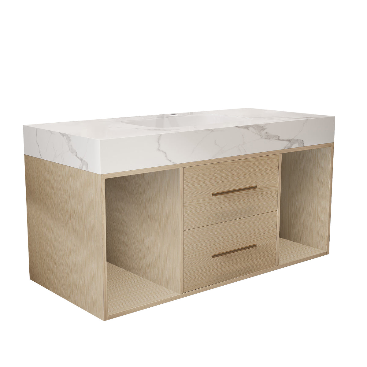 39.4 '' Floating Bathroom Vanity with Ceramic sink,Wall Mounted Vanity 2 Soft Close Drawer and white slate top White,Wood SKU W3136S00030 product image 10